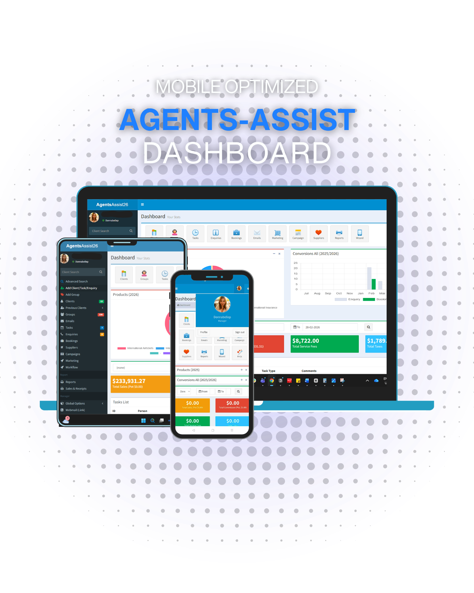 Business Assist dashboard showing clients, jobs, invoicing, marketing and supplier management